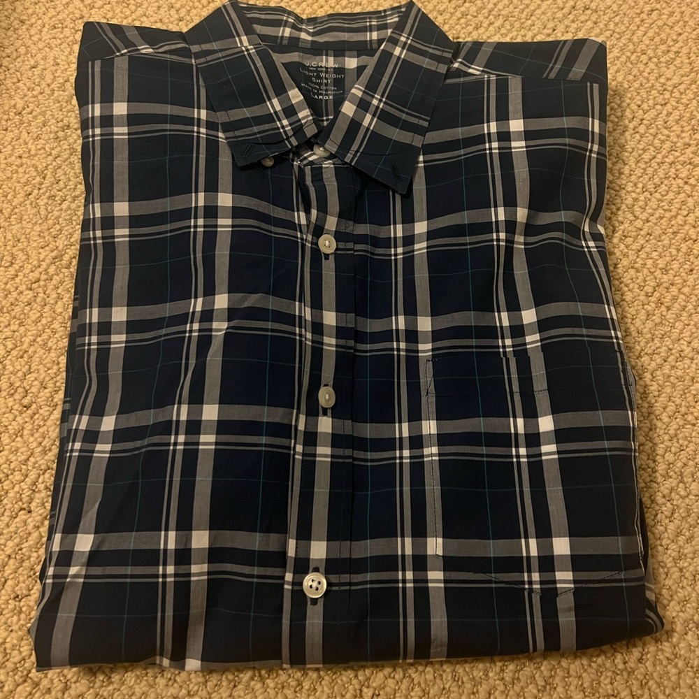 Lightweight Navy Plaid Button Down - Jcrew Mens L - image 1
